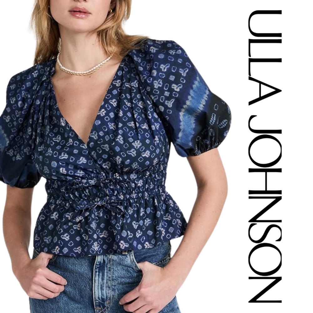 ULLA JOHNSON- Women's INES Ruched Top - Ultramarine Blue - Size 2 - Picture 5 of 7